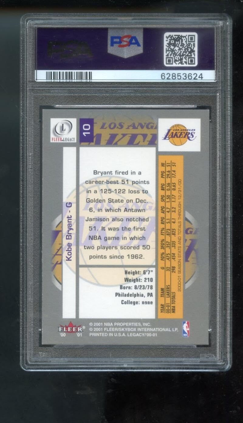 Amazon.com: 2000-01 Fleer Legacy #10 Kobe Bryant PSA 9 Graded