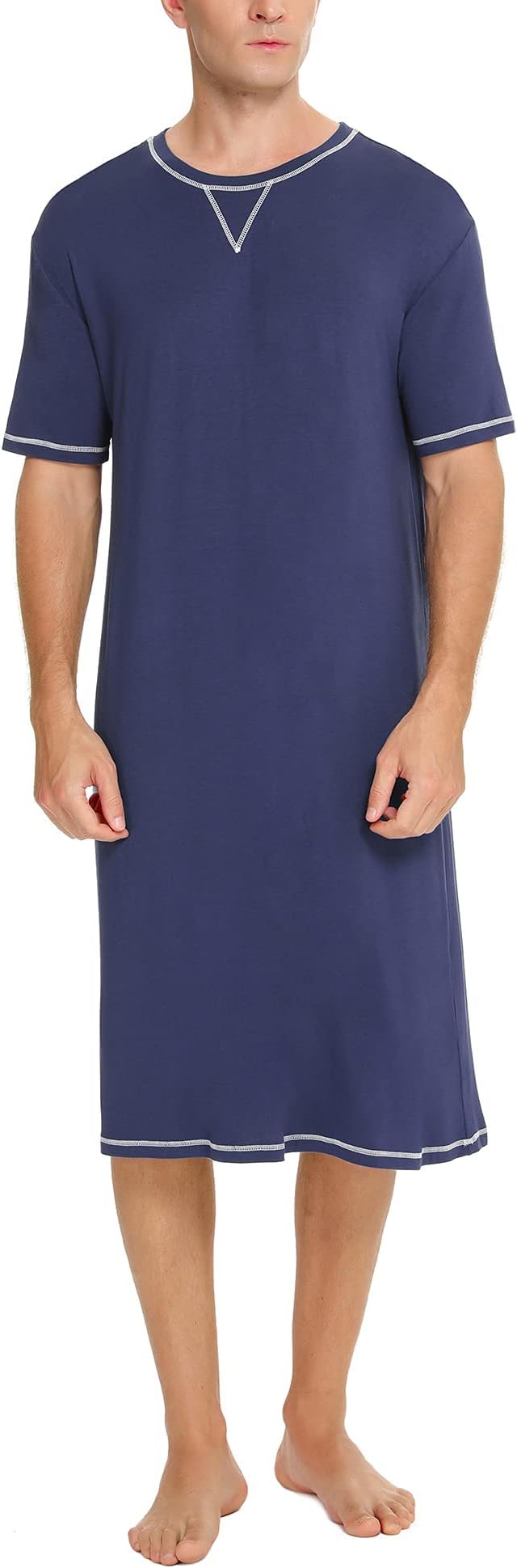 SWOMOG Men's Nightshirt Short Sleeve Nightgown Soft Loose Sleepwear Lightweight Nightwear Comfy Henley Sleep Shirt S-XXL