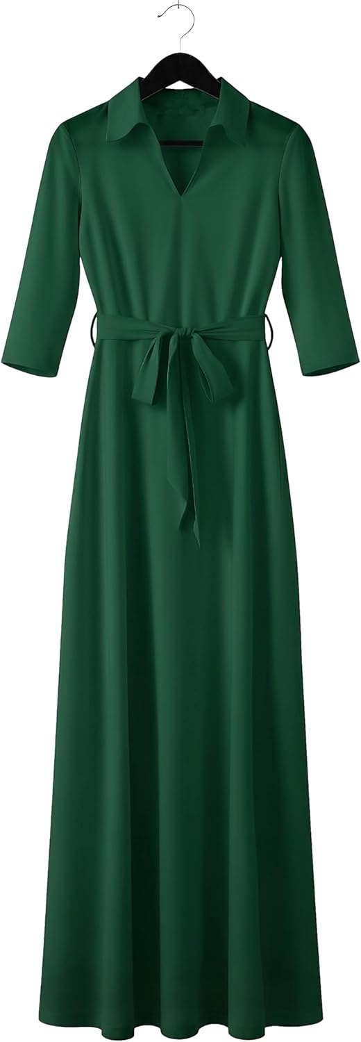 FANDEE Maxi Dresses for Women V Neck Casual A-line Dress 3/4 Sleeve Semi Formal Dress for Women - Image 4