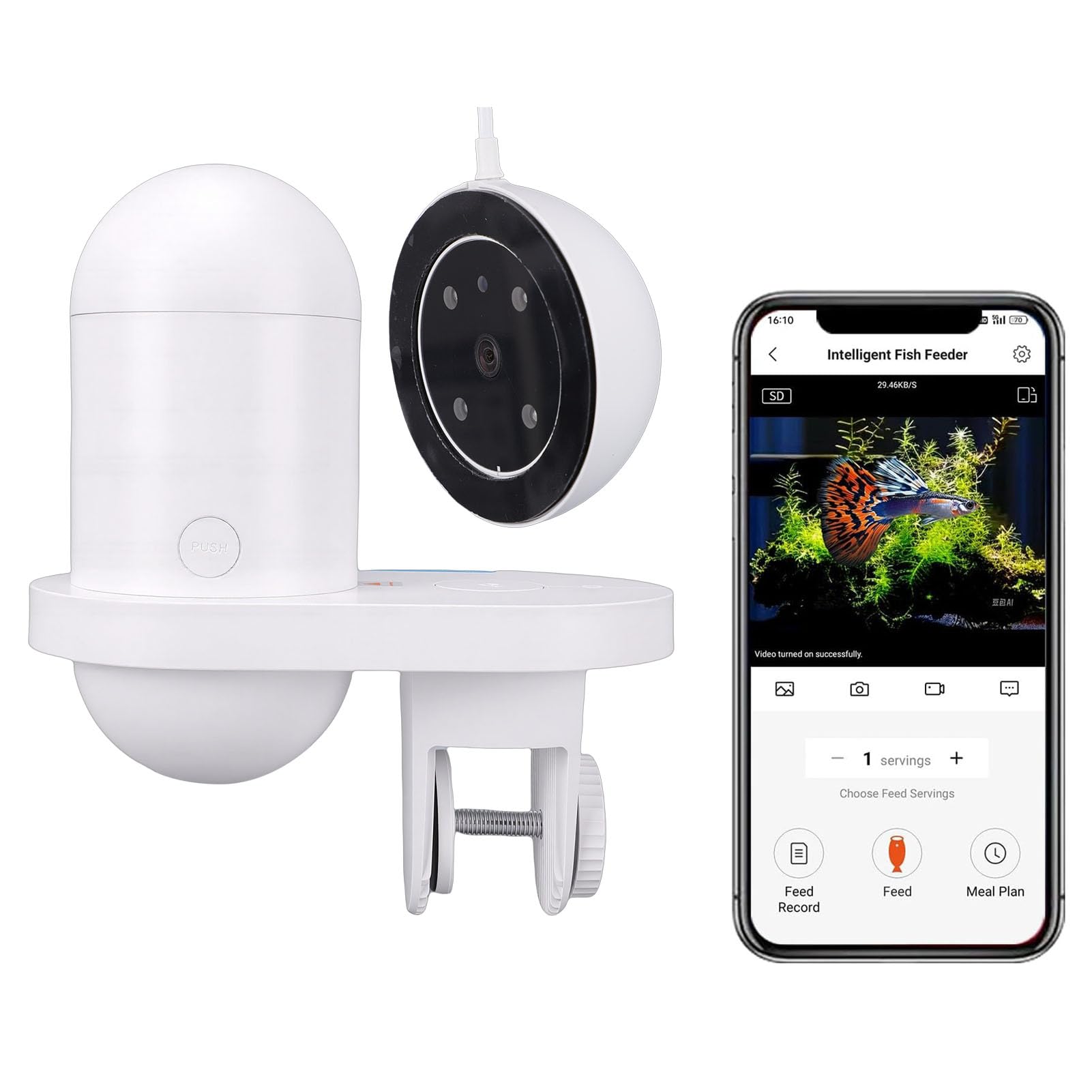 EBTOOLS Automatic Fish Feeder, 2.5K HD Camera WiFi Fish Food Dispenser with App Control Timer, for Aquarium Vacation Weekend