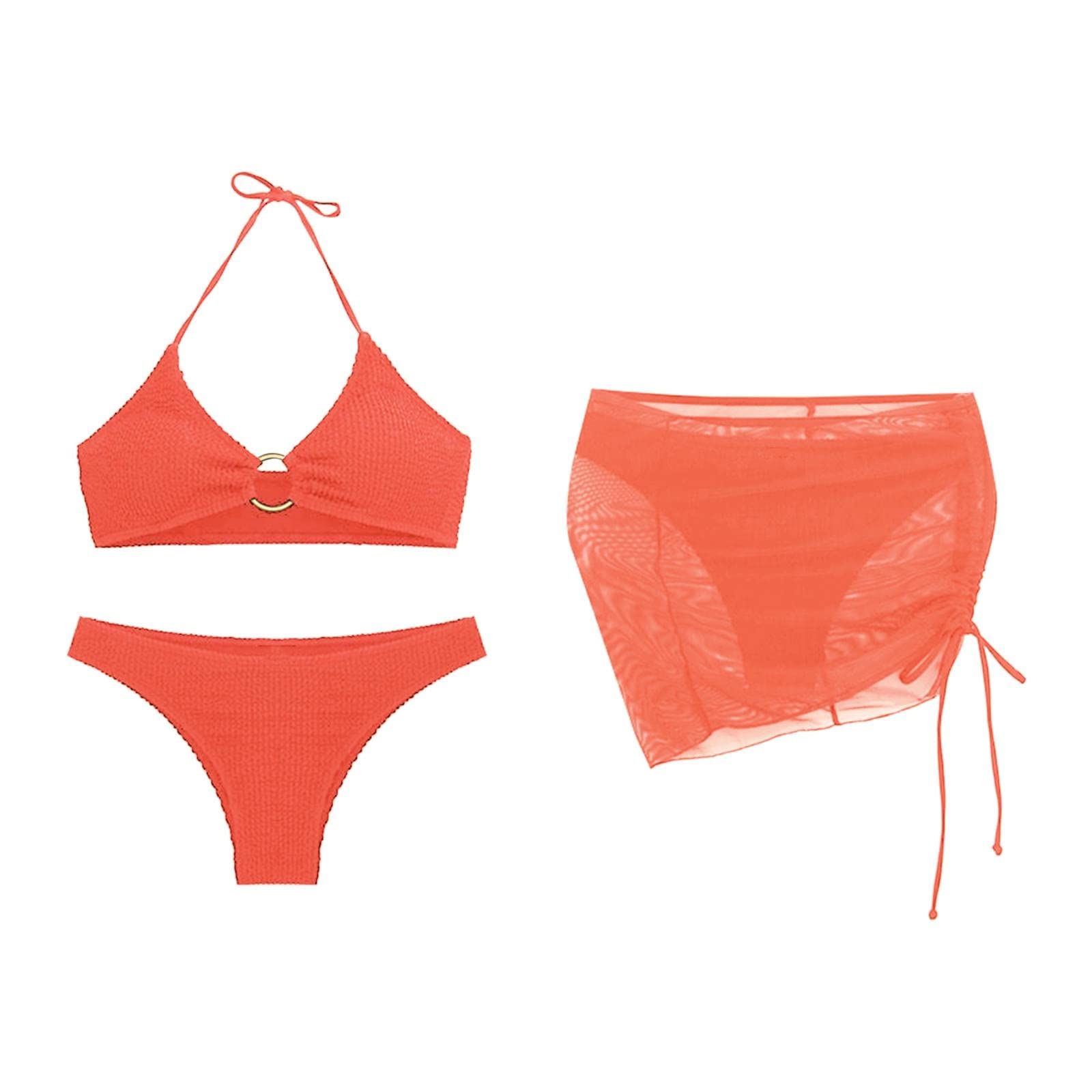 Generic Mujer Bikini de Gradiente de Mujer Bañadores Traje de baño de 3 Piezas para Mujer, Conjunto de Bikini con Anillo y Falda para Cubrir Bragas Bikini N