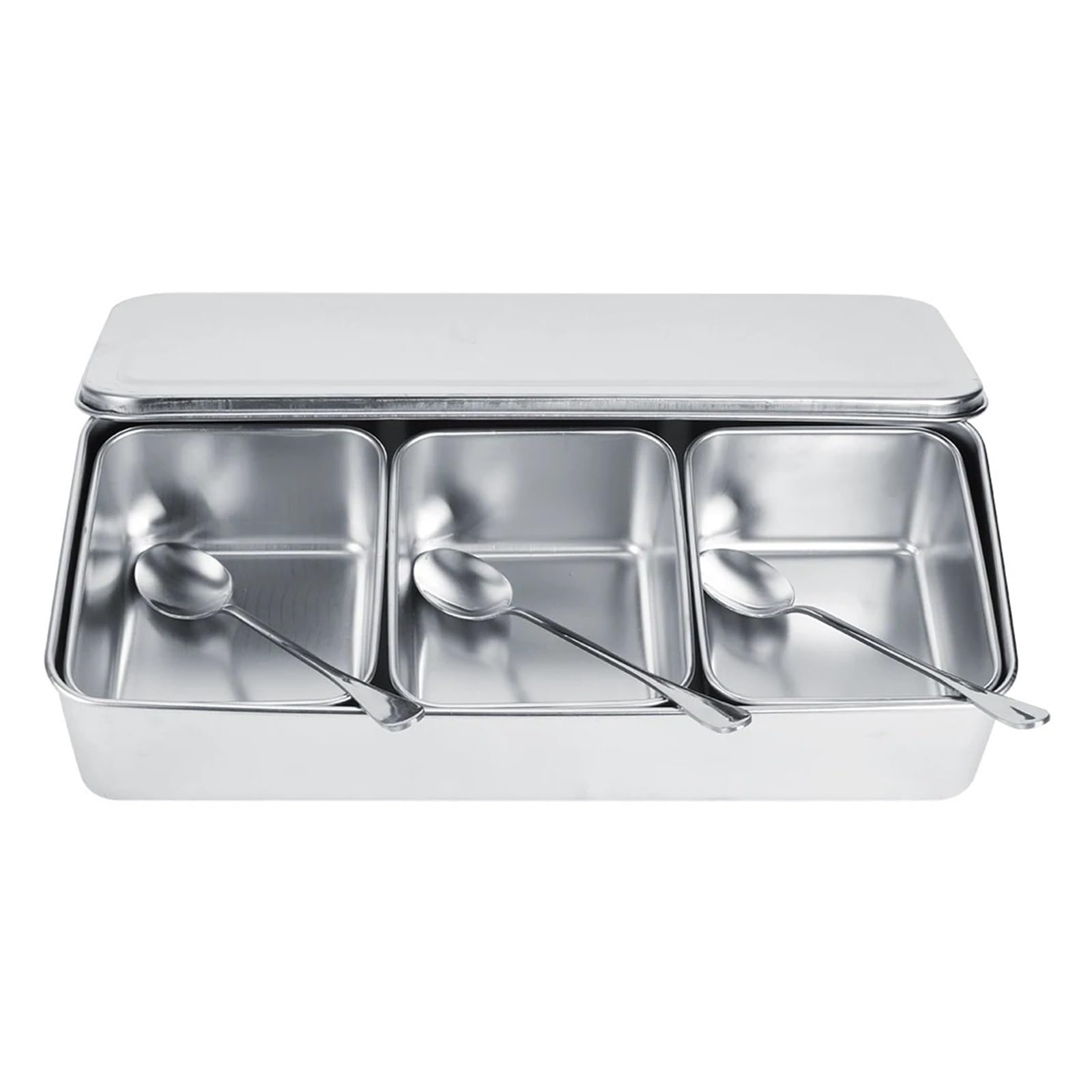 UBOHUZ 3‑Grid Seasoning Jar Household Stainless Steel Box Spice Container Set With Spoons Cover for Kitchen Condiment