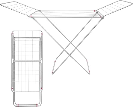 SG Traders Clothes Drying Rack - Winged Clothes Horse Airer 18m Laundry Dryer Rail Rack Large Clothing Drying Stand Indoor Outdoor Foldable Easy Storage Metal Silver Clothes Airer Clothes Dryer Rack