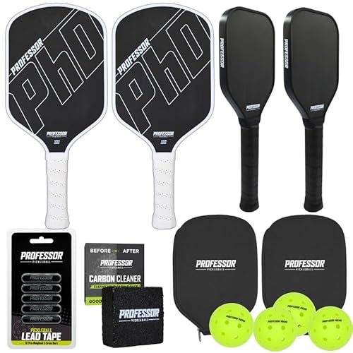 Professor PhD Raw Carbon Fiber Premium Pickleball Paddle Racket - USA Pickleball Approved - Honeycomb Core - Power & Control