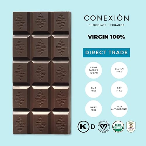 Miniatura 3 de Conexion - Paquete de 4 barras de chocolate crudo, vegano, negro, sin gluten, sin soja, sin OMG, kosher, comercio justo, 7.4 onzas (100% puro)