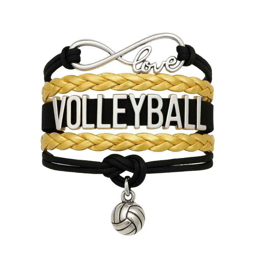 Volleyball Bracelets For Girls- Ideal Volleyball Gifts &amp; Souvenirs. Adjustable Charm Bracelet with Moveable Letters, Infinity Symbol &amp; Silver Volleyball Charm. Fashionable Bracelets by SportyBella.