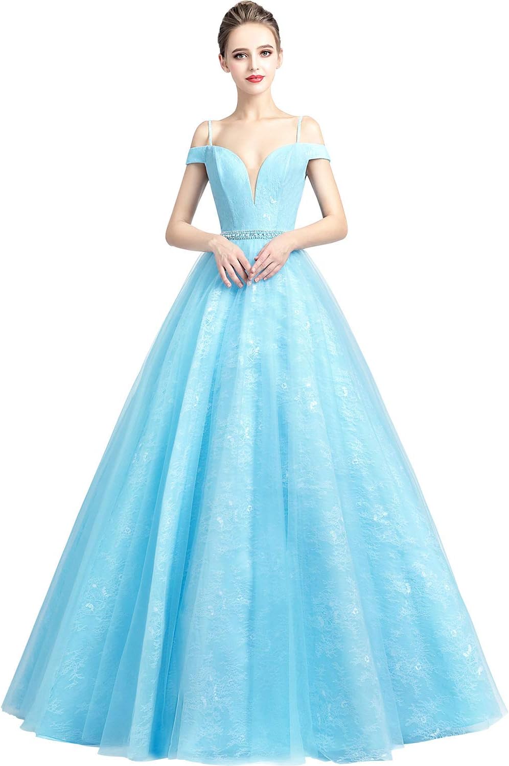 SarahbridalWomen's Lace Tulle Prom Evening Dress 2022 Long Off Shoulder Pageants Party Gowns