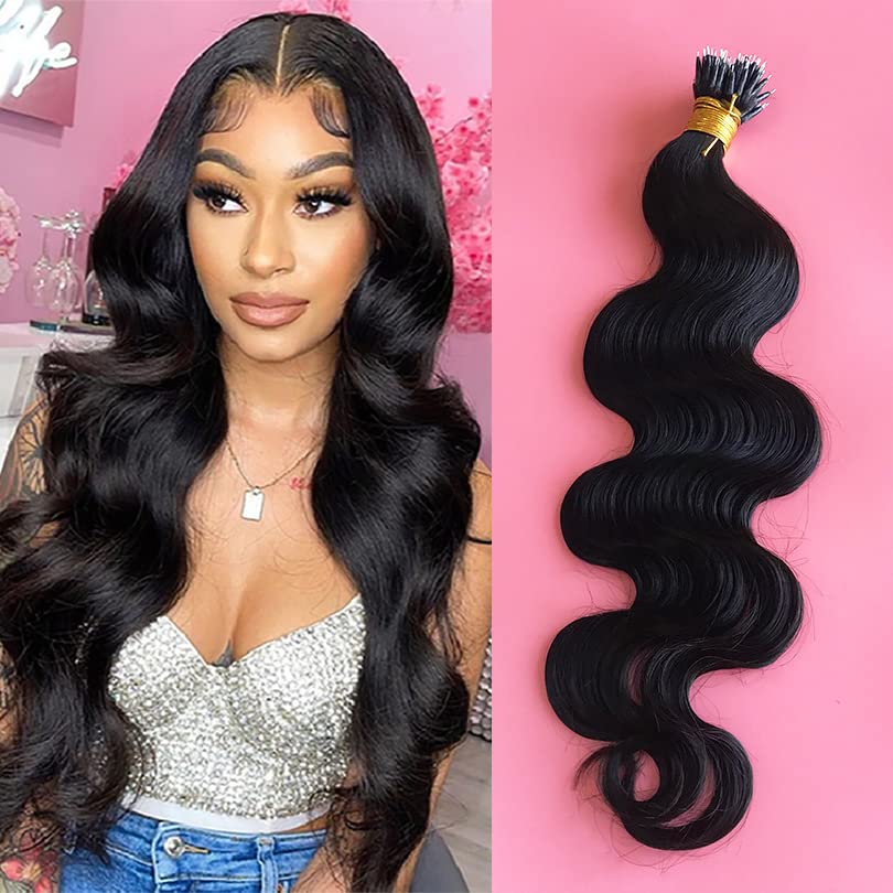 Nano Ring Hair Extensions Real Remy Nano Tips Extensions Human Hair Brazilian Body Wave Nano Ring Hair for Women 100strand (28inch 100strand, Natural color)