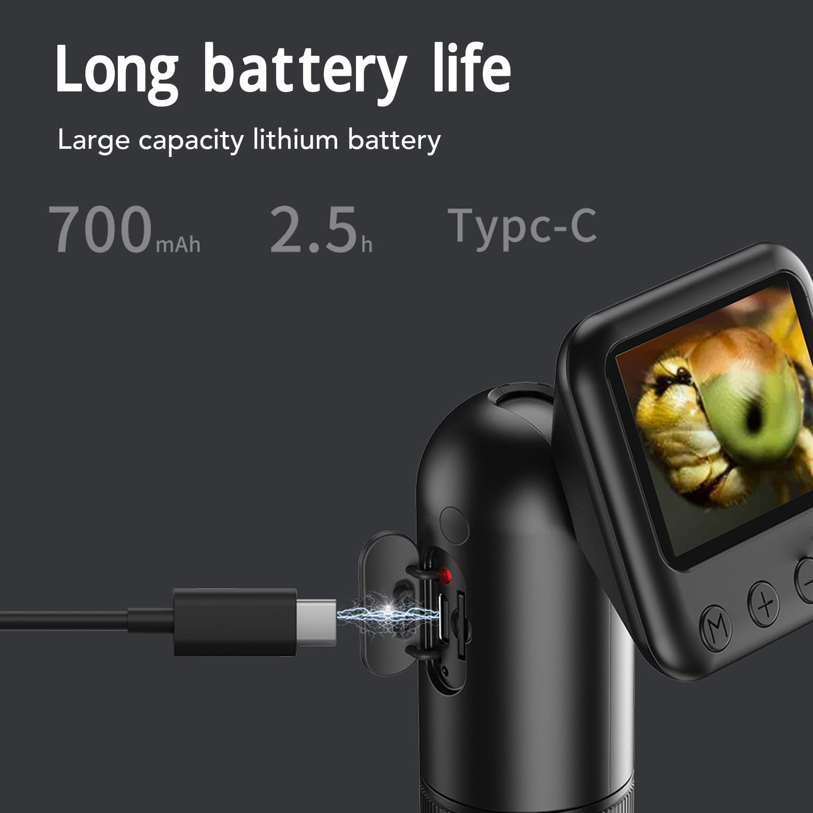 Marhynchus Microscopio Digital de Mano, Cámara de Microscopio Portátil de Bolsillo para PC ABS 400X a 800X 720P con Pantalla, Batería de 700 MAh, Luz de 400 LM para Trabajo Escolar, Observación de