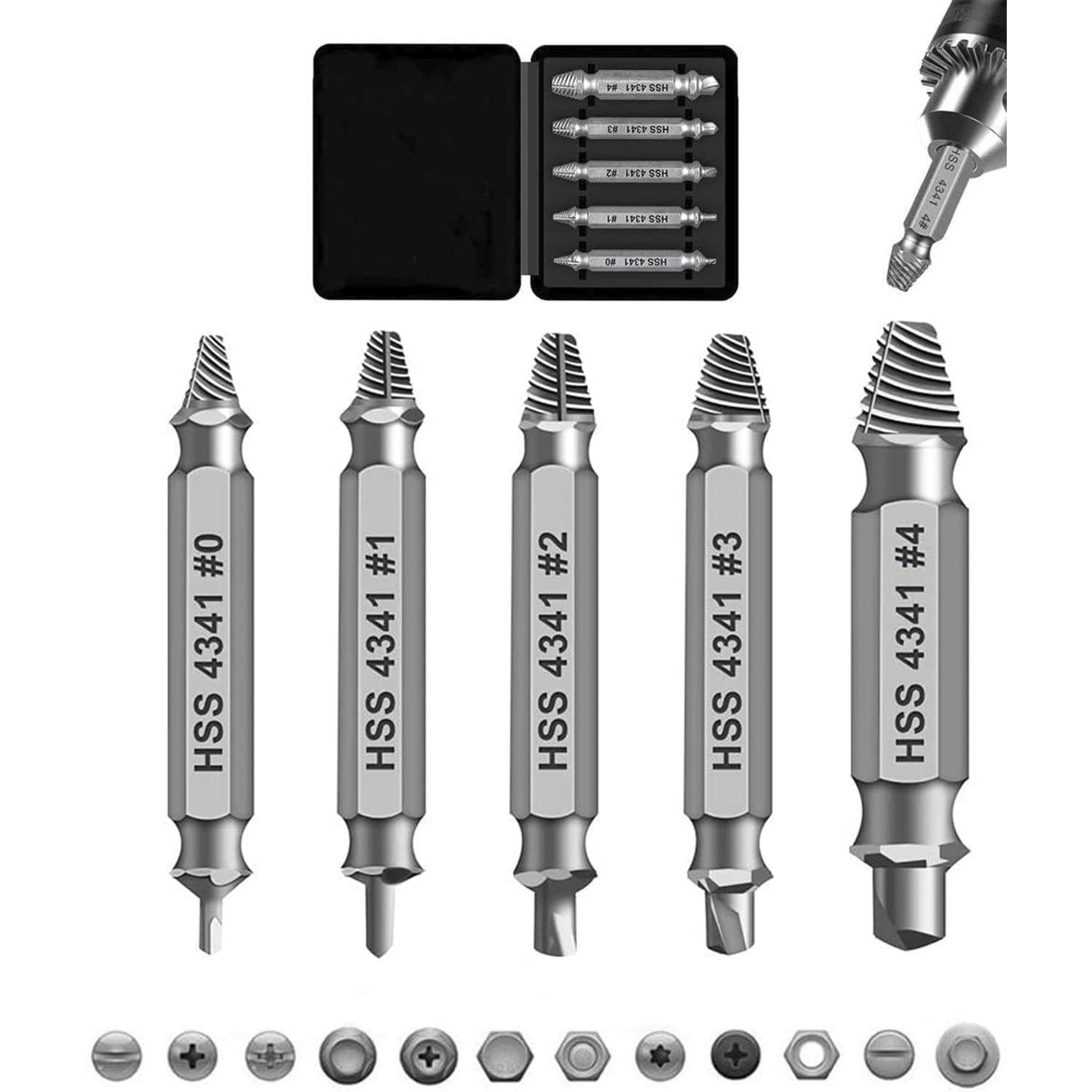 Buy 5 Pcs Screw Extractor Kit, HSS 4341 High Speed Steel Damaged and