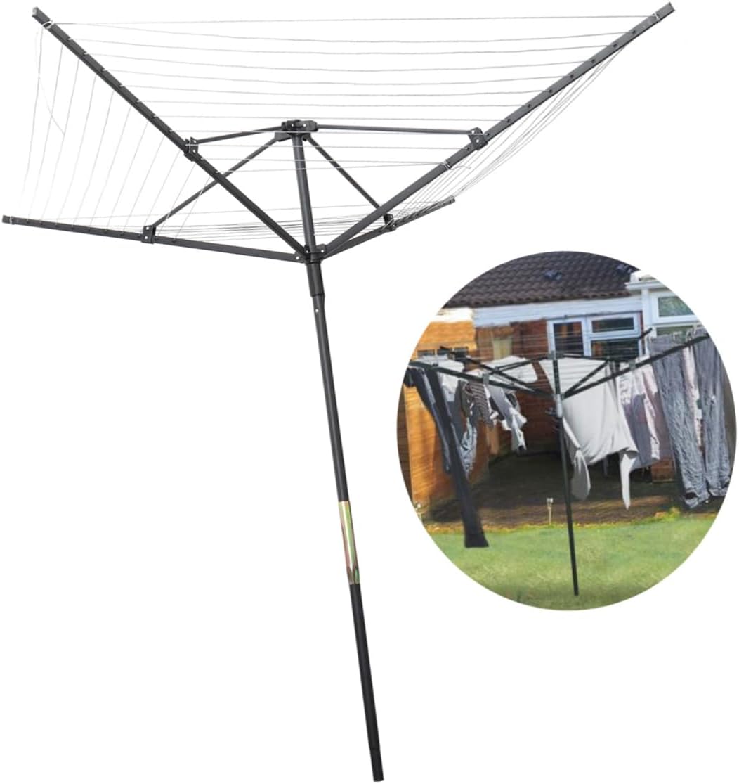 Cabilock 50M Aluminum Umbrella Clothes Dryer Foldable Outdoor Drying Rack with Tripod Base for Efficient Home Use Portable Clothes Hanger for Towels Blankets and More Black