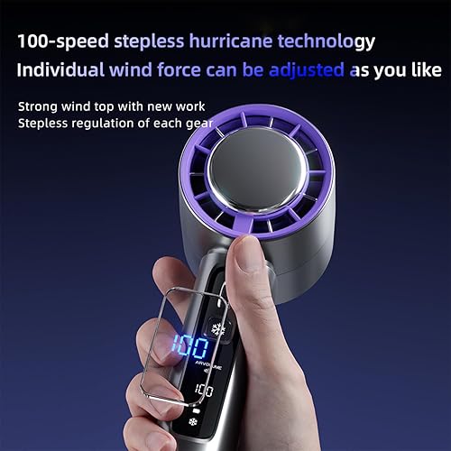Miniatura 3 de Ventilador portátil de mano con velocidad (1-100) Mini ventiladores turbo ajustables, batería de 4000 mAh, recargable, luz personal de 3