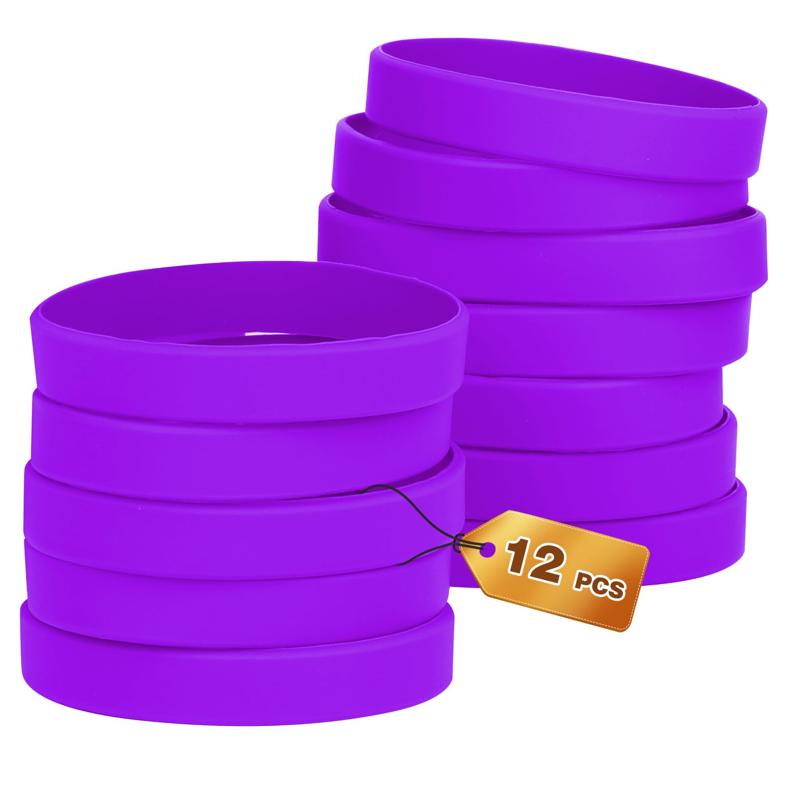 HONTIUS 12PCS Silicone Wristbands, Rubber Wristbands Blank Bulk Wrist Bands Universal Wristband Set for Sport Suitable Men Women Purple