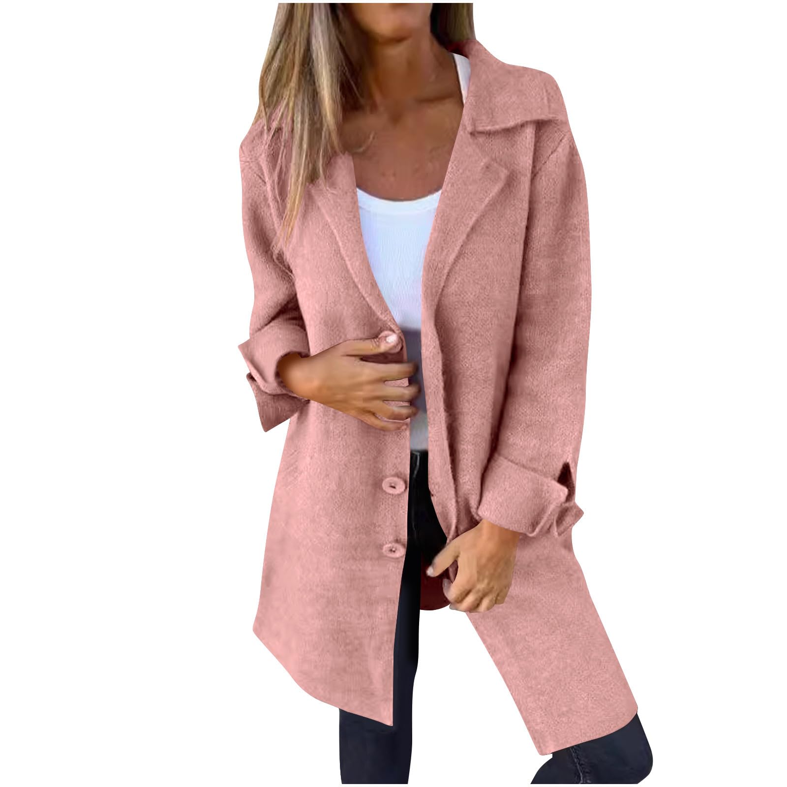 Womens Double Breasted Long Pea Coats Lapel Trench Coats Fall Winter Overcoat Dressy Casual Fashion Overcoat