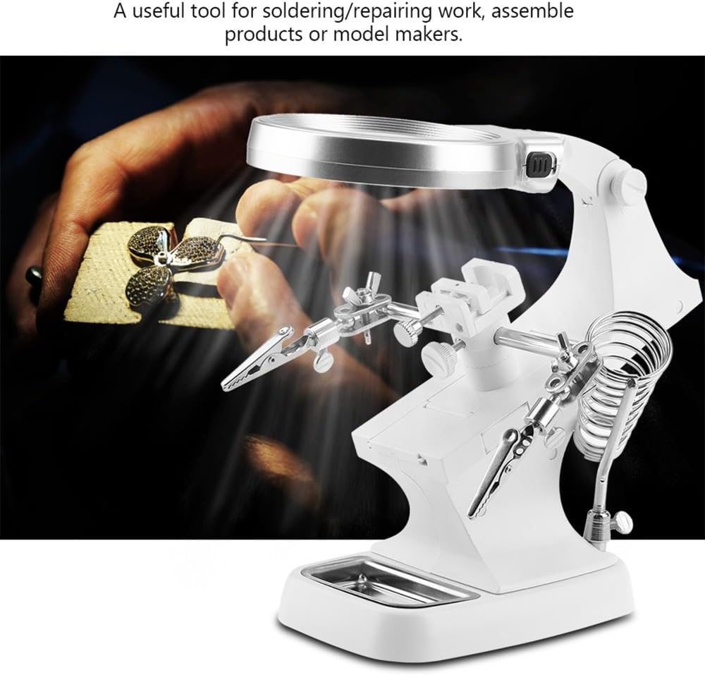 3X/4.5X Magnifying Glass with LED Light – 360° Rotatable Desktop Tool with Alligator Clips for Electronic Repair and Soldering