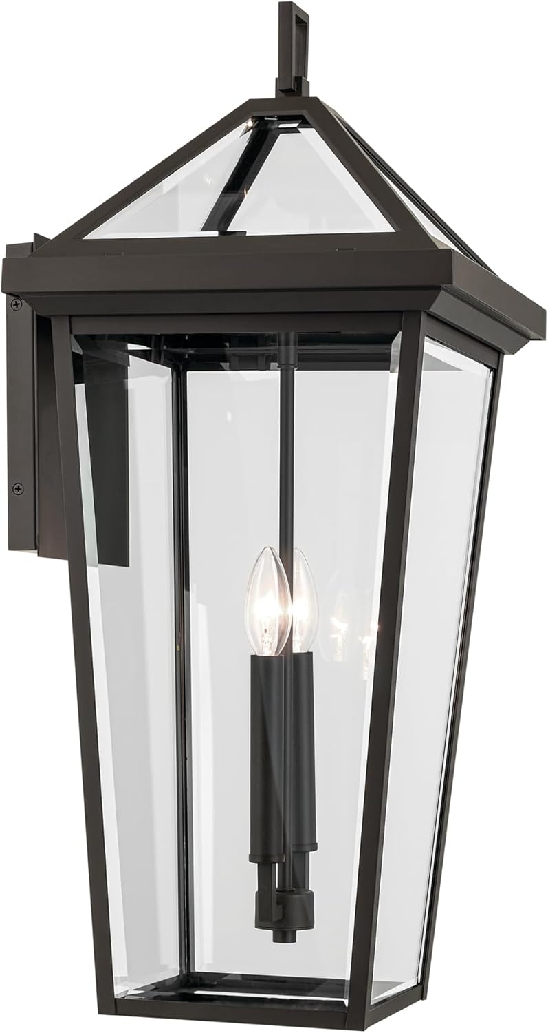 KICHLER Regence 2-Light Olde Bronze Luxe Updated Traditional Outdoor Wall Light with Clear Glass for Outdoor Walls, Exterior Doors, Garage, Porch or Patio Walls