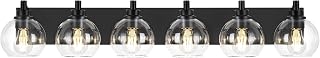 6-Light Matte Black Bathroom Vanity Light, Clear Glass Globe Shade