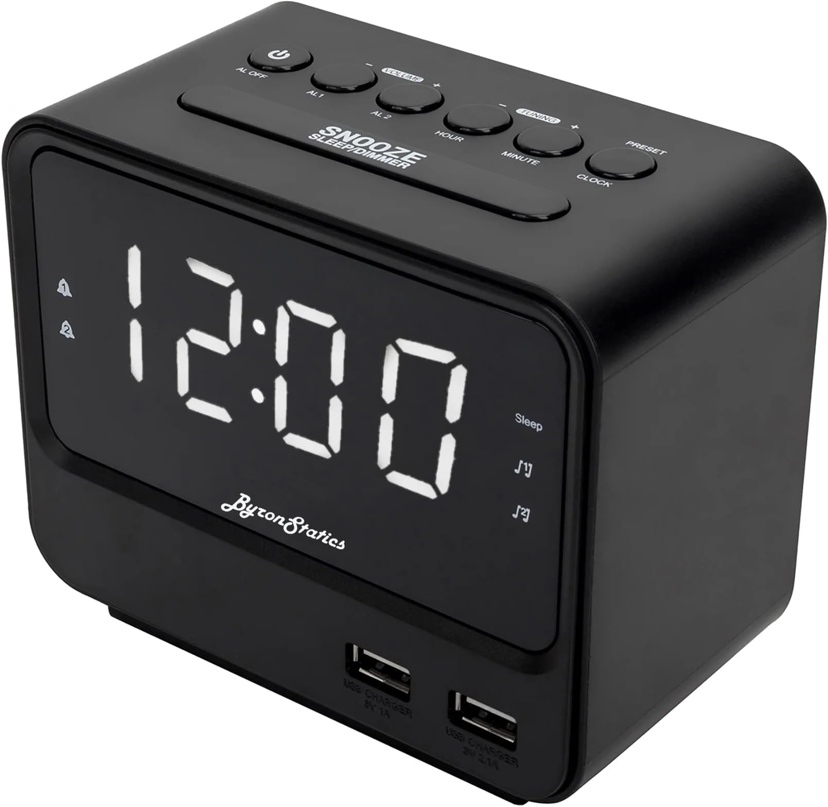 Alarm Clock FM Radio, Bedside Digital Alarm Clock, Main Powered with Battery Backup, Radios Station Presets, USB Charging Port, Snooze, Sleep Timer, Big LED Screen Dimming Display, Black