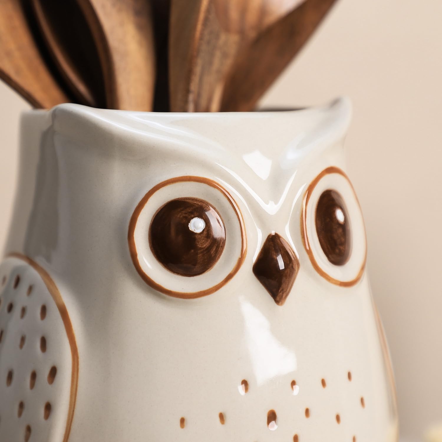 SOCOSY Owl Ceramic Kitchen Utensil Holder For Countertop, Cooking Utensil Crock Holder Spatula Holder