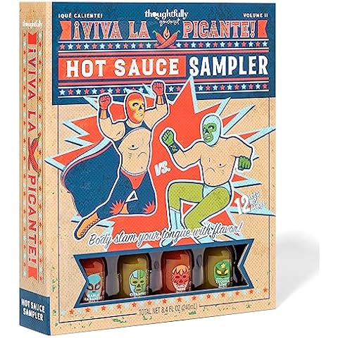 Thoughtfully Gourmet, Luchador Hot Sauce Book Gift Set, Flavors Include Smoky Bourbon, Habanero, Garlic Del Fuego & More, Hot Sauce Sampler, Set of 12 Cover