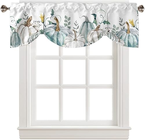 Miniatura 8 de Cortinas de otoño con cenefa de amarre para sala de estar, cenefas de calabaza para ventanas de cocina, cenefa de ventana con bolsillo para barra de