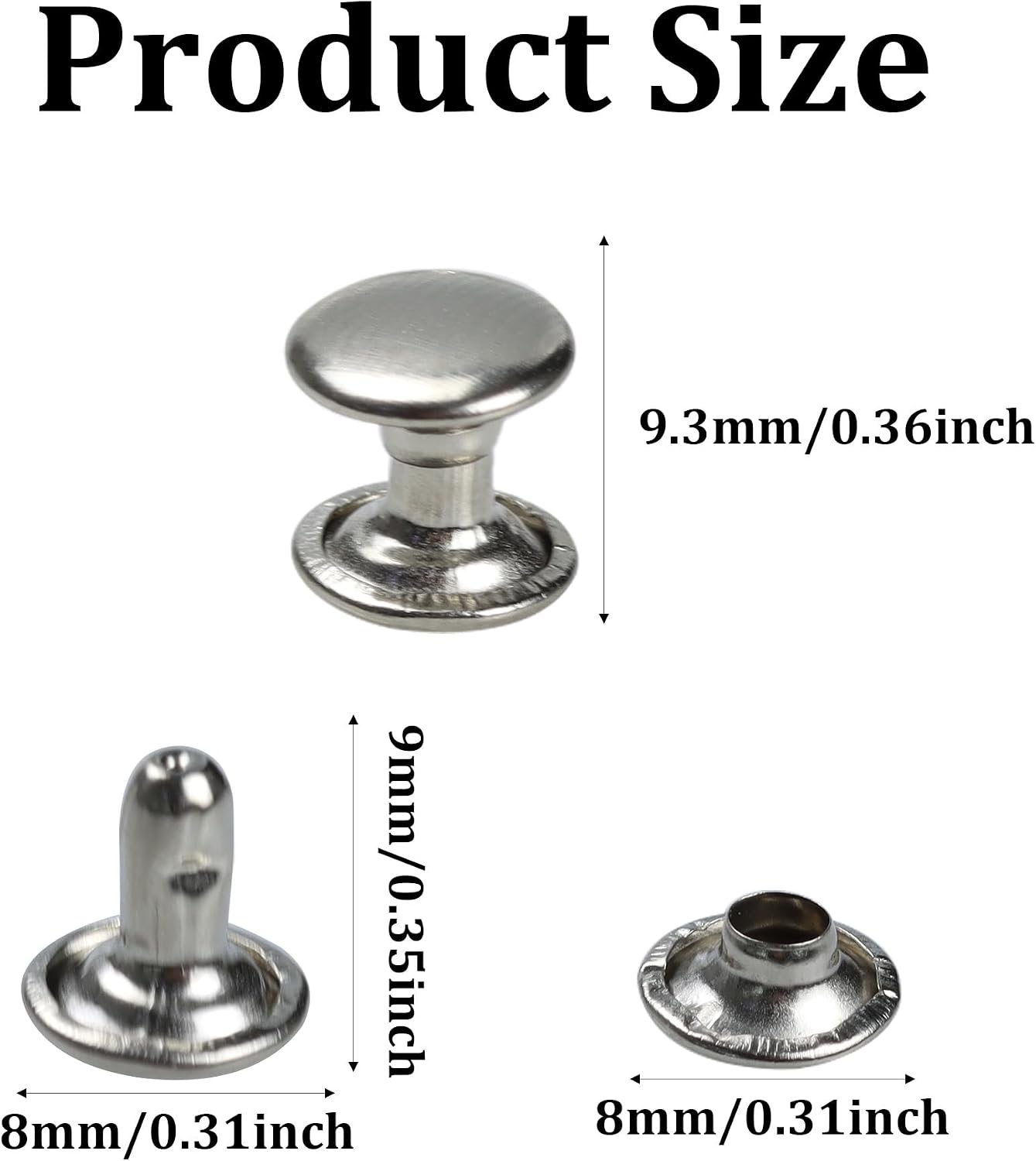 PDETVEO 50 Sets 8mm Round Cap Leather Rivets, Double Cap Rivets Metal Studs Tubular, Silver Rivets for Leather, Purse, Keyrings, Repair, Crafts, Decoration