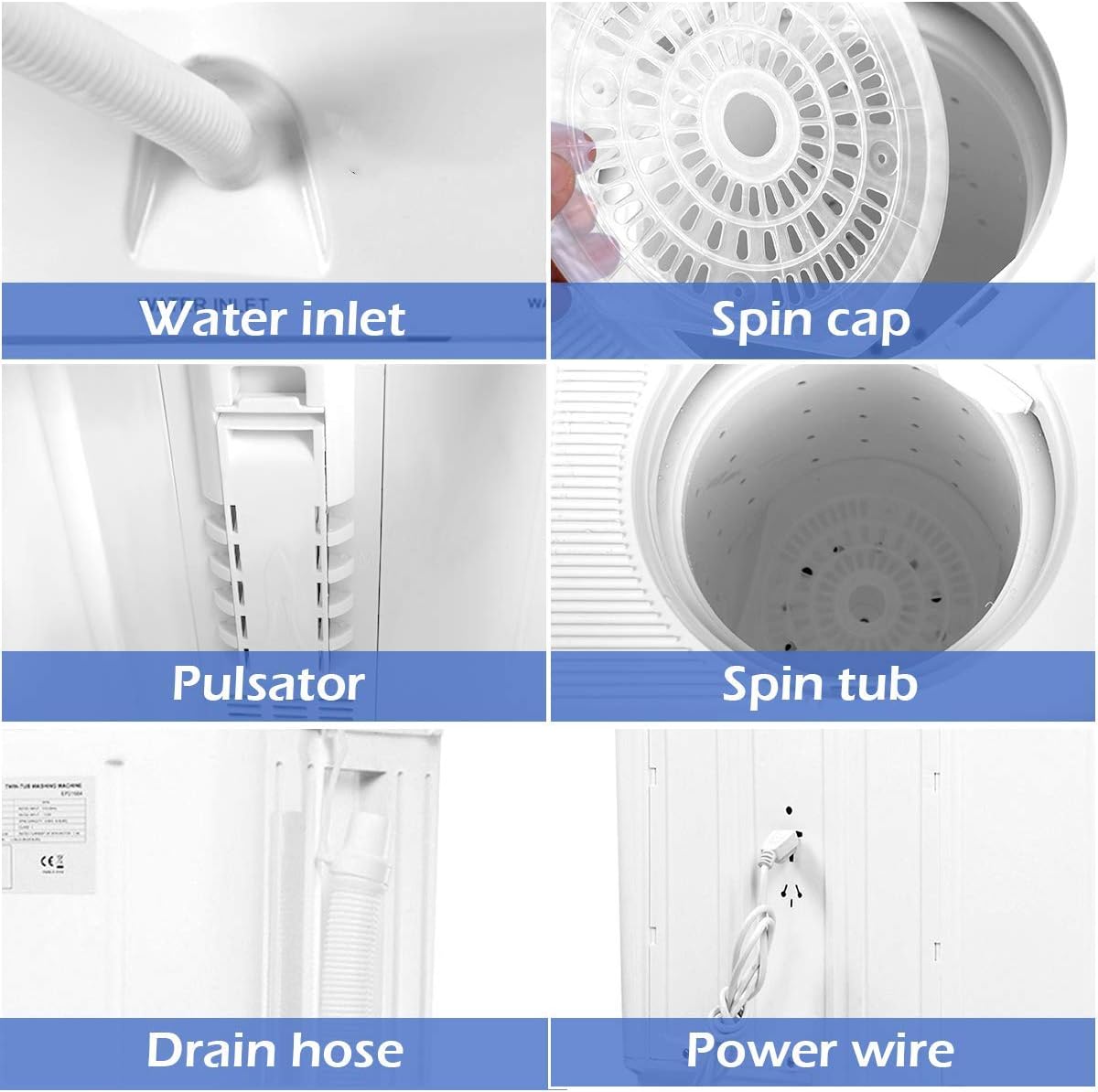 Portable Twin Tub Washing Machine Renatone Portable Compact Twin Tub Washing Machine 17.6lbs Small Washer Spain Spinner 17.6lbs White 1 Count