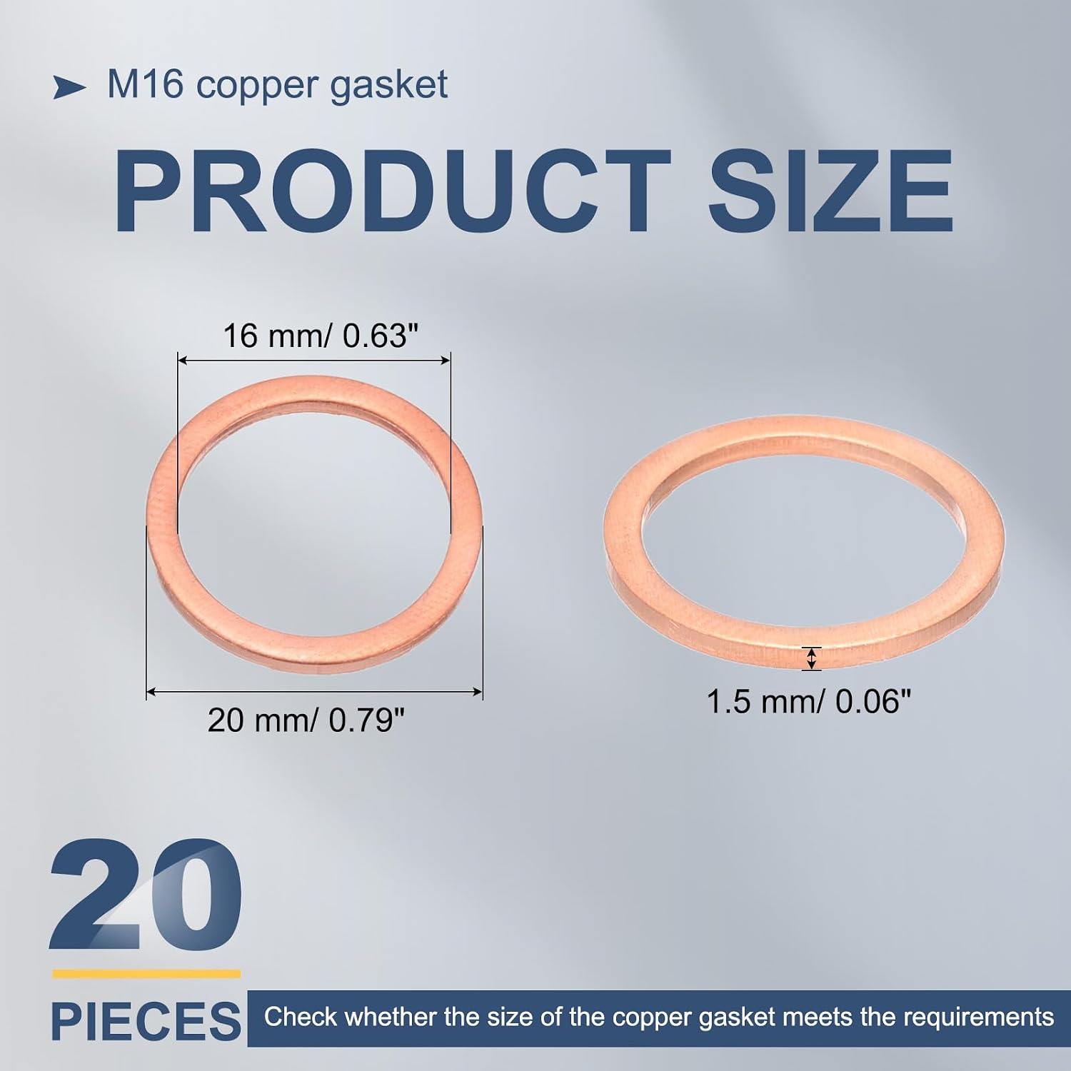 MECCANIXITY 20Pcs M16 Flat Copper Washers, 16x20x1.5mm Copper Upgraded Flat Gasket Metric Sealing Crush Ring Washers for Hydraulic Fittings Screw Bolt Nut Electronic Repair