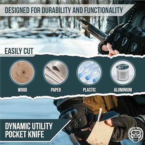 Miniatura 3 de Holtzman's Gorilla Survival Cuchillo plegable D2 hoja de acero G10 mango táctico bolsillo cuchillo plegable EDC regalo para hombres (gris y rojo)