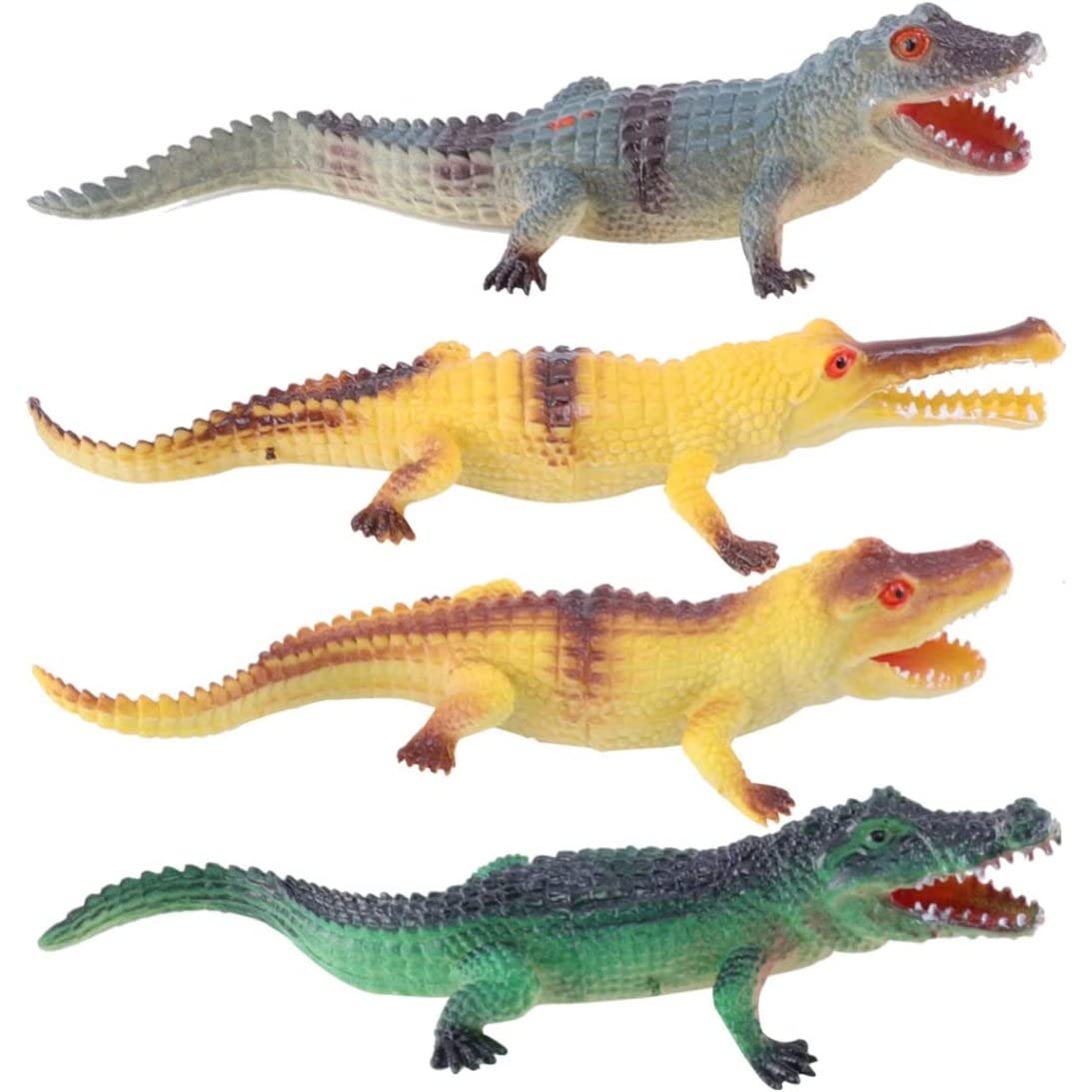 Beito4pcs Crocodile Figurine Toy Plastic Alligator Toy Artificial Animal Toy for Educational Playing Children Kids Party Decor (Yellow, Green, Grey) As ShownHalloween Decoration