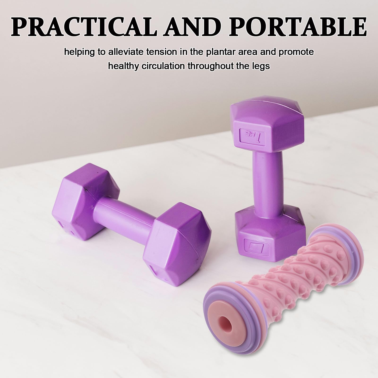 Rodillo Masajeador Manual de Pies y Pantorrillas 17 Cm, Masaje para Fascia Plantar, Relajación Muscular, Portátil para Yoga, Gimnasio y Uso Doméstico, Color Rosa Púrpura