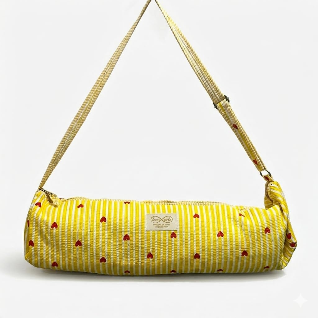 Yoga Mat Bag with Drawstring Closure & Shoulder Strap - Yellow | Fits Yoga Mats up to 7 mm Thick, Cotton Fabric, Drawstring Closure, Shoulder Strap & Accessory Pocket-picture-12