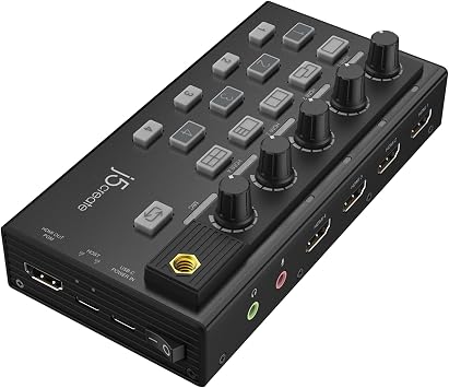 j5create محطة بث مباشر الكل في واحد - التقاط HDMI رباعي، خلاط صوت، محول فيديو، توصيل وتشغيل، للبث، مؤتمرات الفيديو، التدريس، البث JVA08