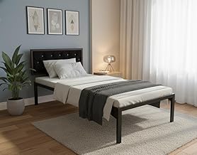APRODZ Single Size Bed with Upholstered Headboard | CR Steel Frame | Modern Platform Bed | Sturdy, Durable & Noise-Free | No Box Spring Needed | Stylish Furniture (Black Powdercoated/Black Fabric)