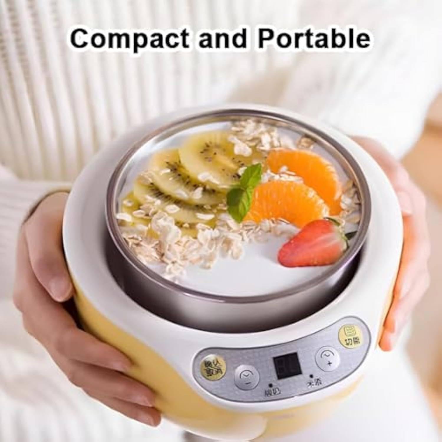 Yogurtera Automática De 1000 Ml, con Revestimiento De Acero Inoxidable 304 Y 4 Tazas, Pantalla LED + Temporizador, para Yogurtera Casera, Máquina para Hacer Queso, 20 W