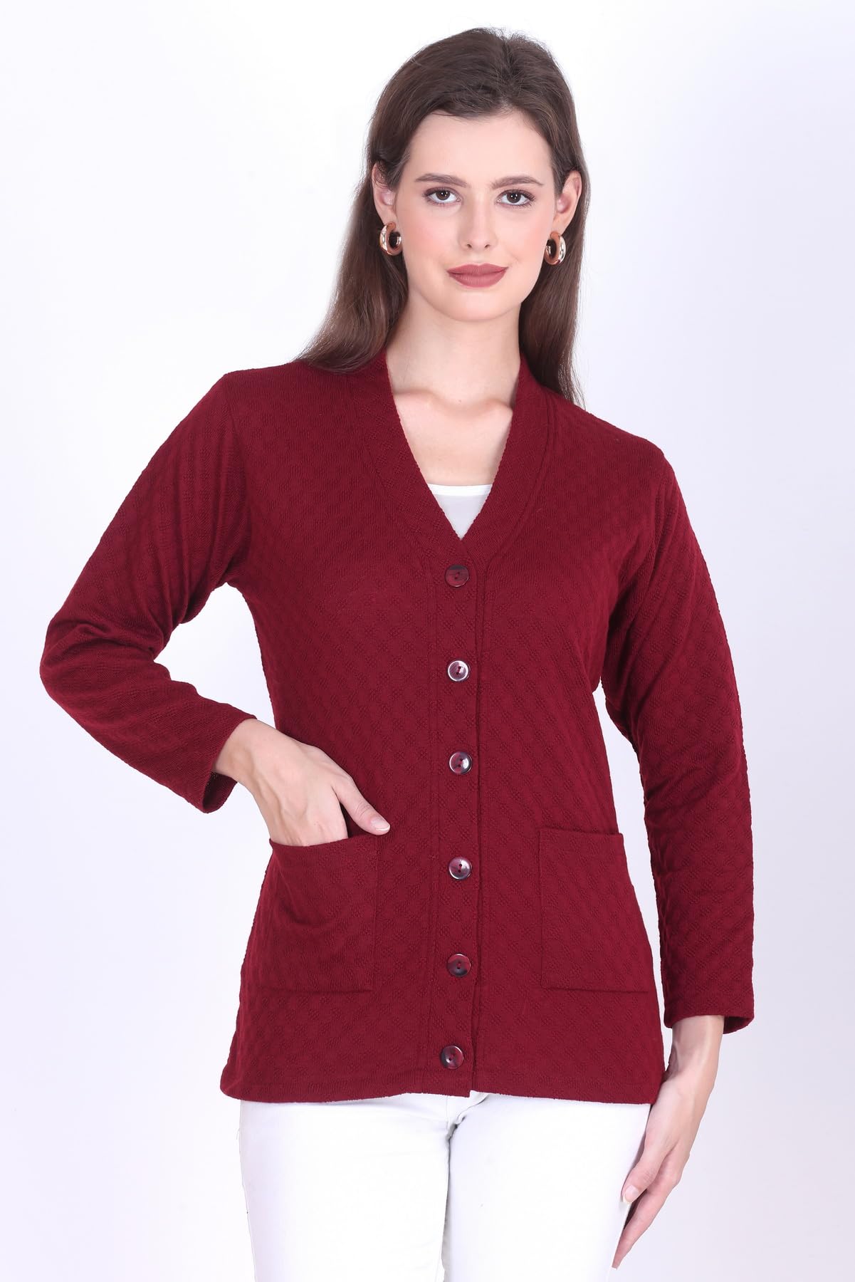 le arc Women Woolen V-Neck Full Sleeve Pullover Cardigan Sweater for Winterwear with Front Pockets Plus Size Also Available L to 4XL-picture-15