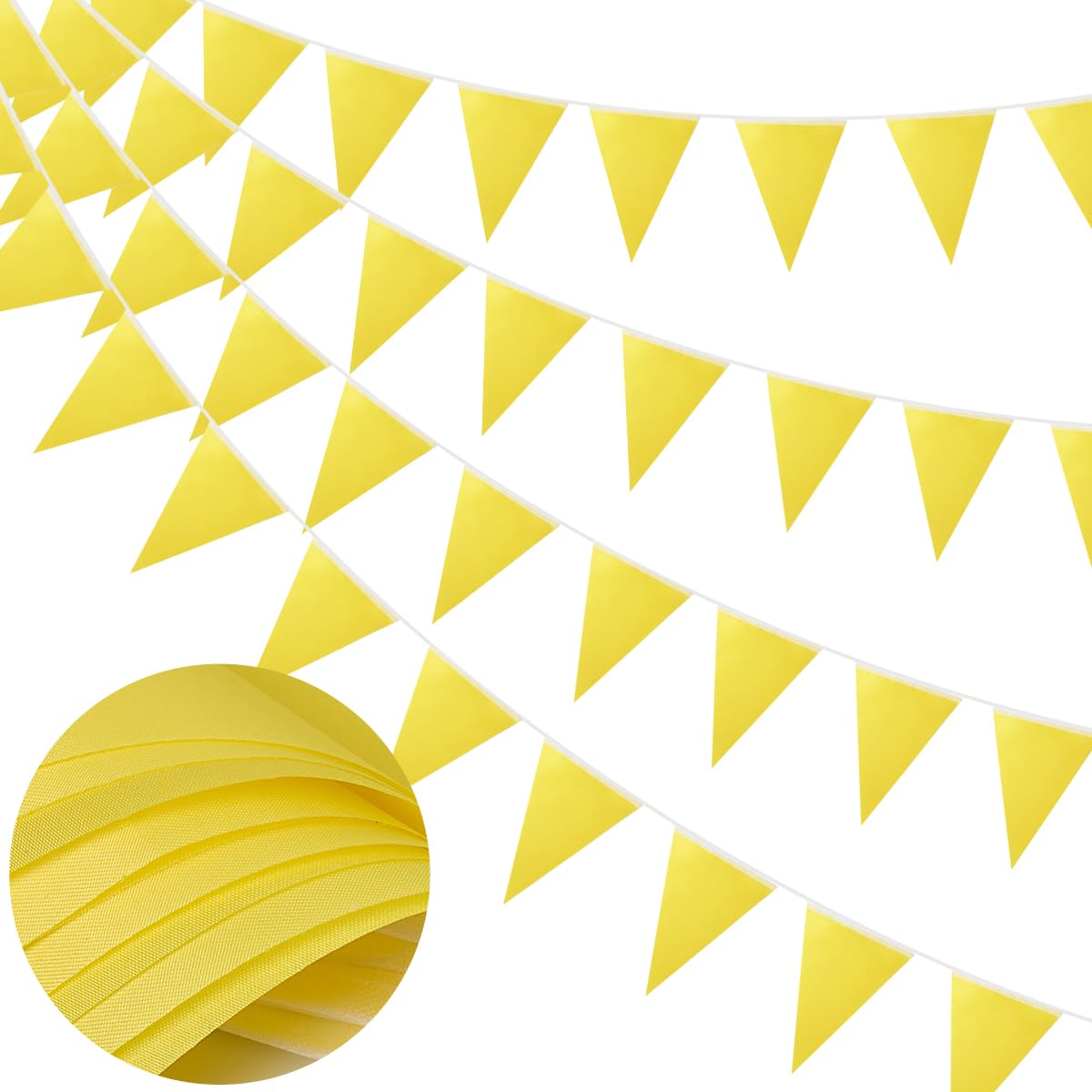 66ft Yellow Fabric Bunting, Bunting Banner with 52pcs Waterproof Triangle Flags Reusable Bunting for Birthday Wedding Home Outdoor Party Decoration