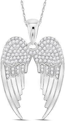 925 Sterling Silver Womens Round Real Natural Diamond I2 clarity; G-H color Angel Wings Pendant 3/8 Cttw
