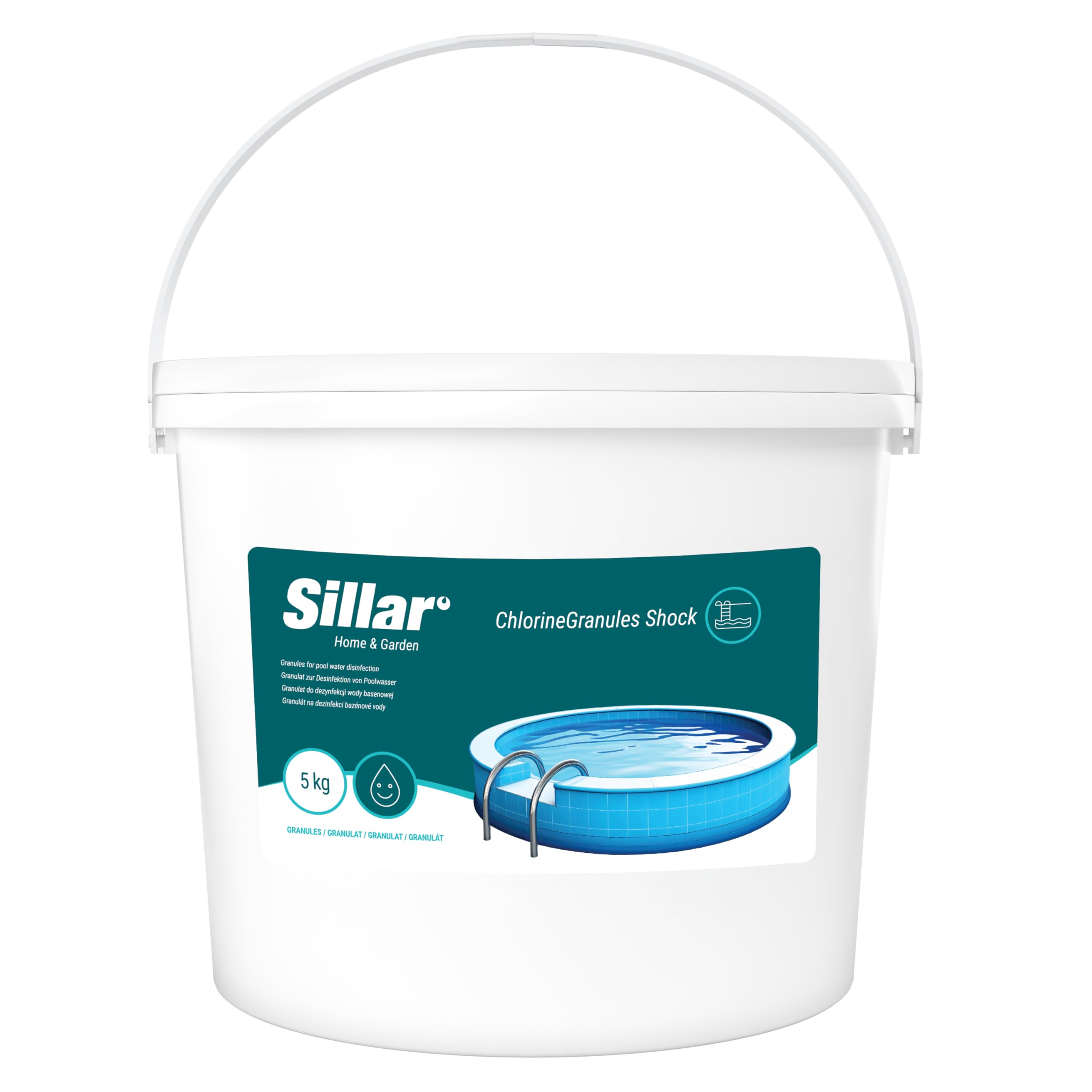 Sillar Chlorgranulat Shock für Pool, Gartenpool, Whirlpool & Schwimmbad – Wasserdesinfektion & Poolreinigung – 5kg Granulat zur Stoßchlorung mit schneller Wirkung – gegen Algen & Bakterien