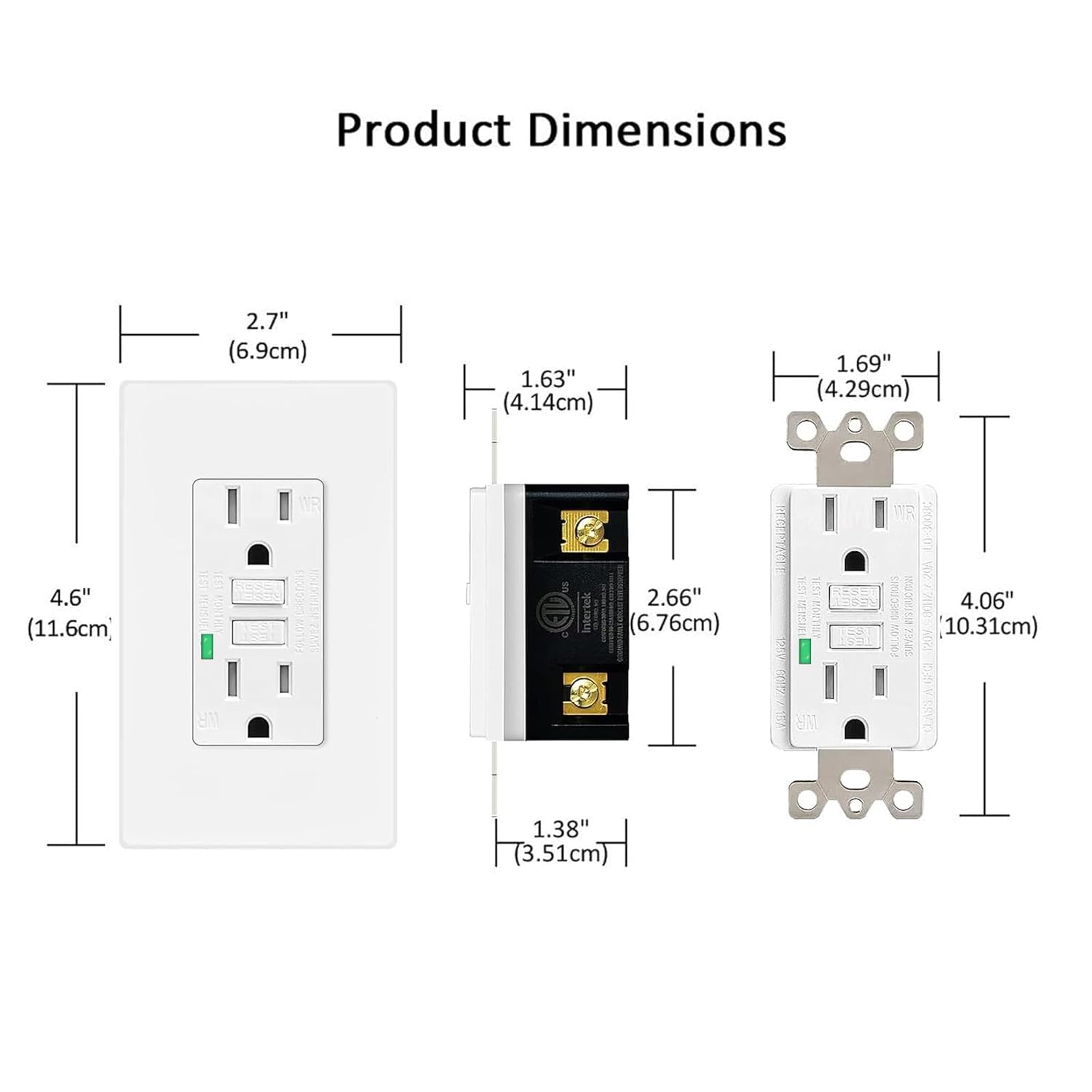 NineLeaf GFCI Outlet 15 Amp 2PK,GFCI Outlet Receptacles,Weather-Resistant(WR) with LED Indicator,Wall Plates and Screws Included,ETL Certified, Residential and Commercial GFI Receptacles,White