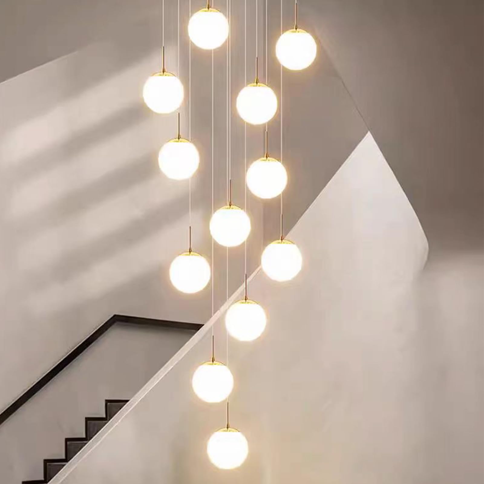 Lustre d'escalier en verre moderne suspendu 12 boules luminaire grand salon duplex