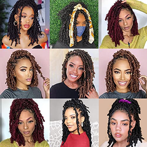 Butterfly Locs Crochet Hair Short 12 Inch Burgundy Bob Distressed Butterfly Twist Locs Crochet Hair 1 Pack Crochet Braids Pre-Looped Messy For Women #M1B/Bug（10Strands/Pack） #TOP4