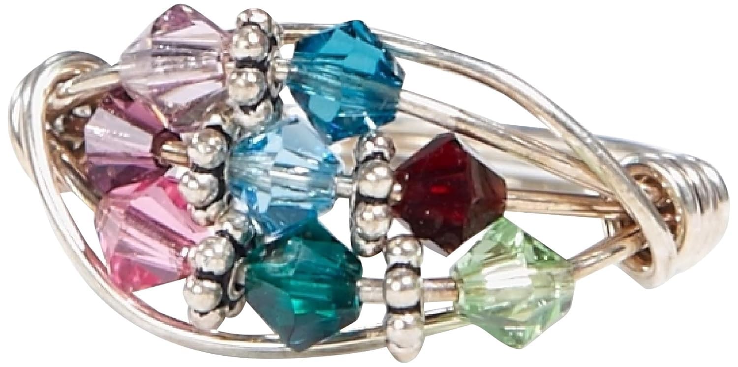 Mother's Birthstone Ring: Personalized Sterling Silver Mom's Multistone Family Ring (8 Stones)