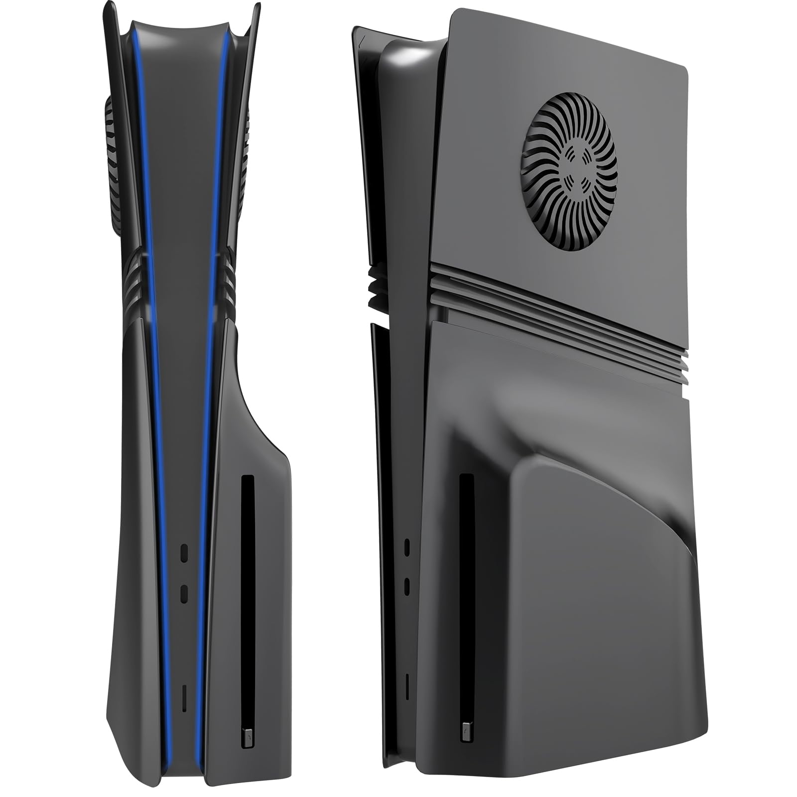 Piastra di Protezione per PS5 Pro, Piastra di Protezione Frontale con Ventola di Raffreddamento, Piastra di Sostituzione della Custodia ABS Antipolvere (Nero Edizione Disco)