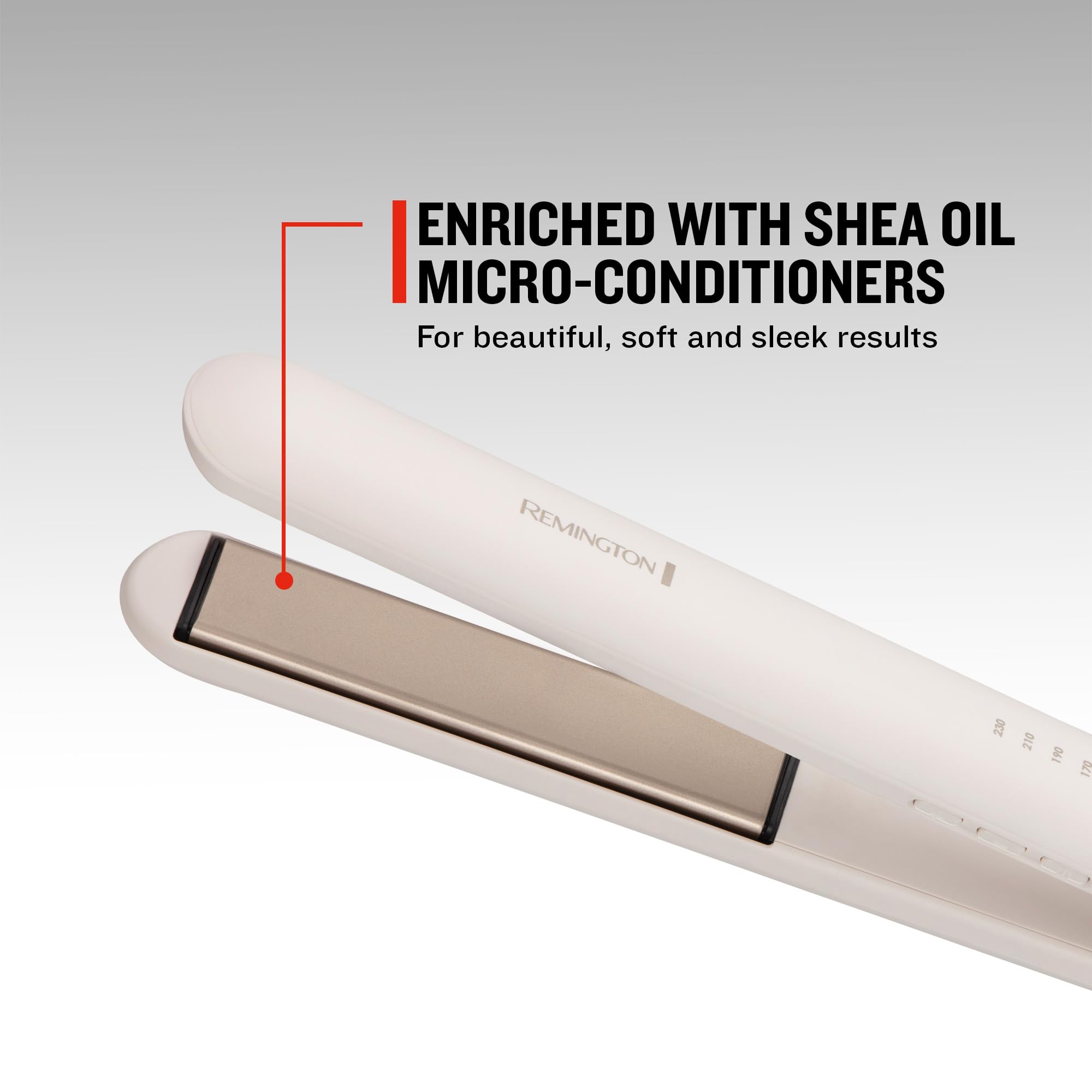 Remington Piastra per capelli Shea Soft - Piastre rivestite flottanti da 110 mm, rilascia micro-condizionatori per favorire la lucentezza naturale dei capelli, Controllo digitale con 5 impostazioni da