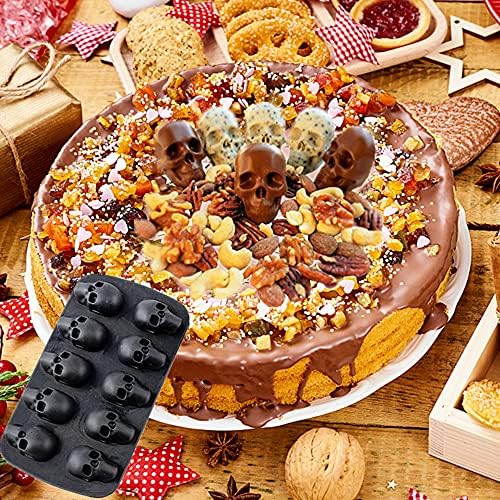 3D Skull Ice Cube Tray Silicone Ice Cube Tray Mould Black Ice Cube Shape Skull Skull Ice Mold Reusable Silicone Ten Ice Making Tray for Cocktails and Any Beverages