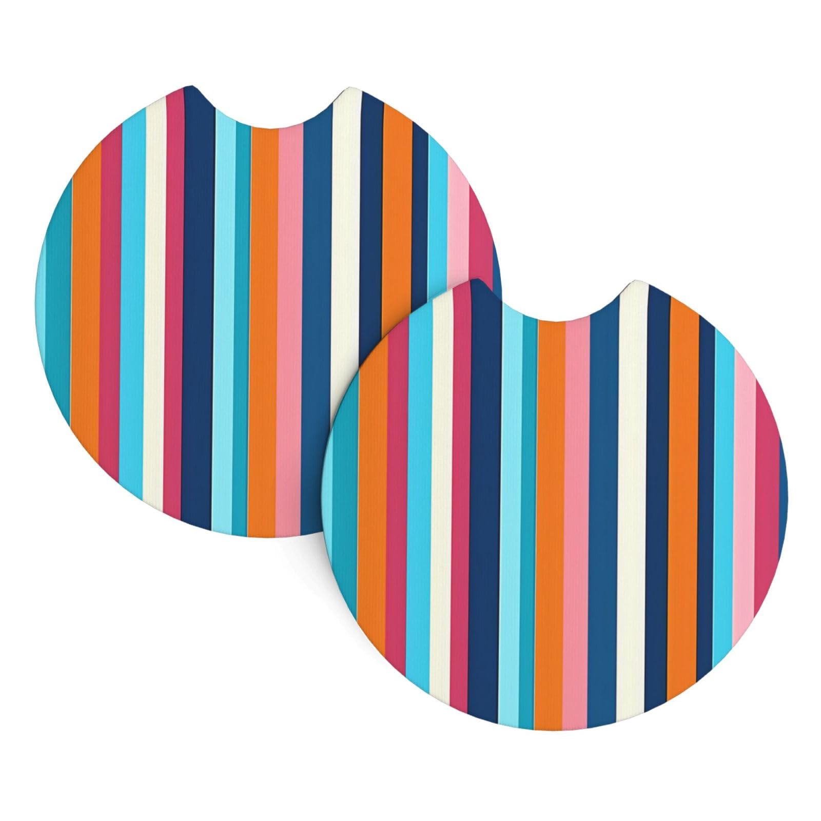 Colorful Stripes Printed Two Sets of Anti Slip and Waterproof Beverage mats for General Purpose car Coasters