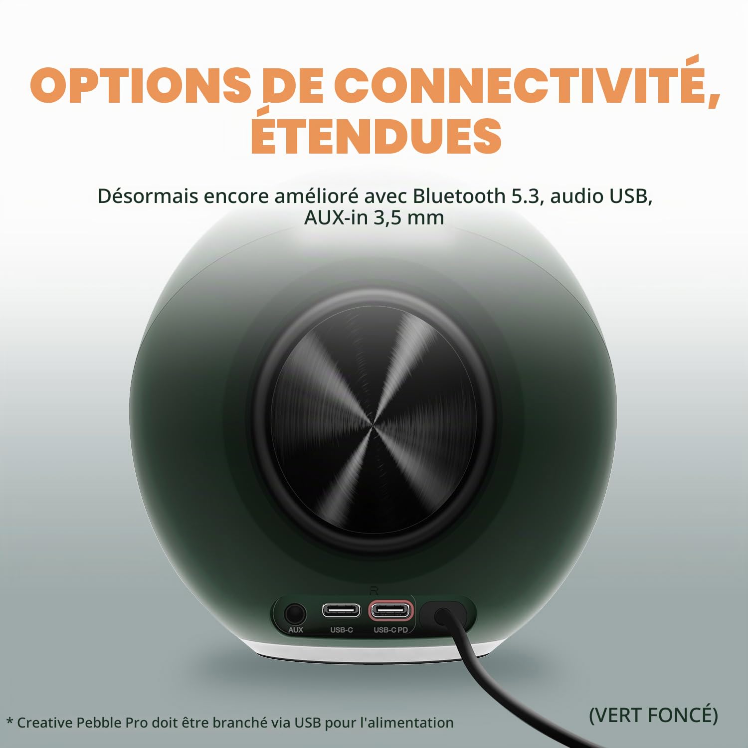 Creative Pebble Pro Minimalist 2.0 Haut-parleurs d'ordinateur USB-C avec Bluetooth 5.3 et éclairage RVB personnalisable, dialogue clair et technologie BassFlex, audio USB, port casque, pour PC et Mac