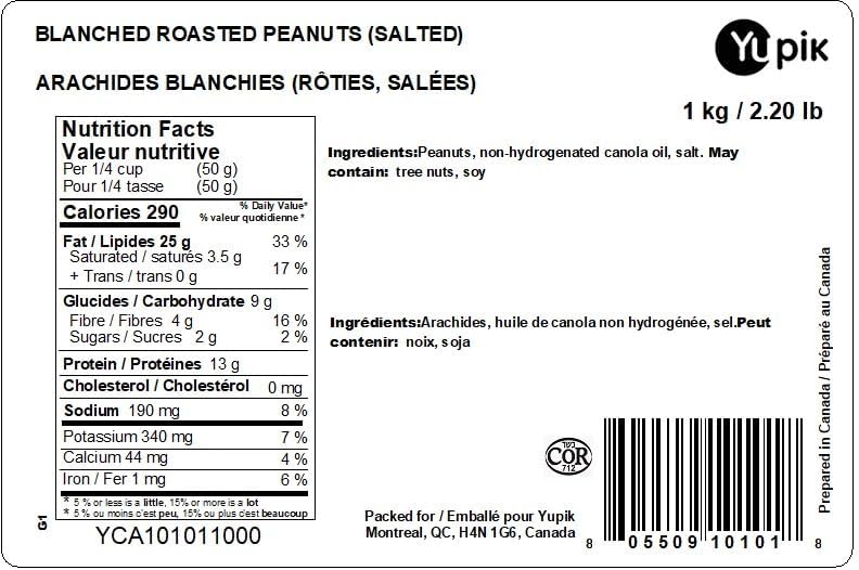 Yupik Blanched Roasted Salted Peanuts, 1 kg, Kosher, Vegan, Skinless, Crunchy Nuts, Seasoned Nuts, Source of Fiber, Protein Snacks, Savory Snacks