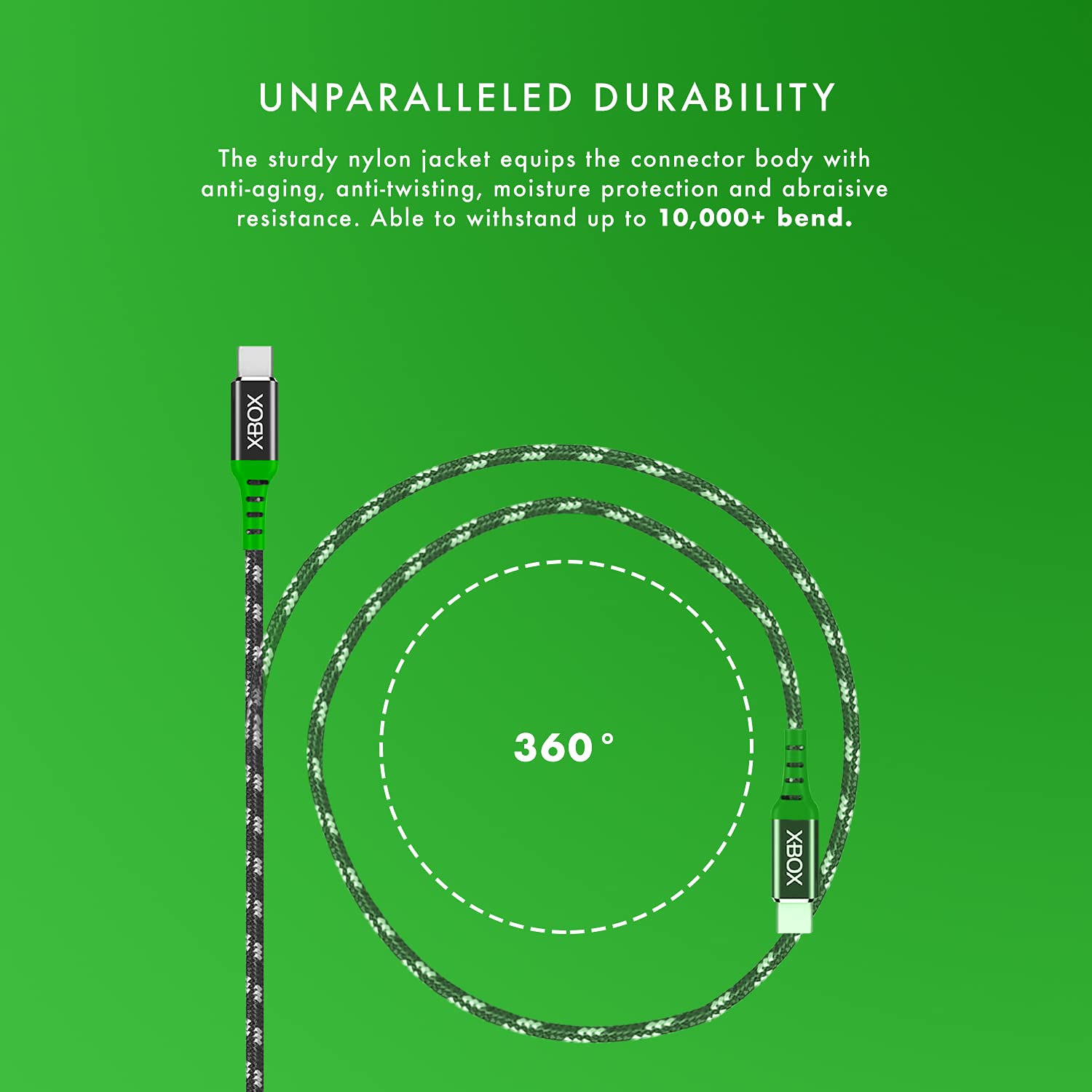 Numskull Offizielles Xbox-Serie X USB Typ-C Nylon geflochtenes Ladekabel 4 m – Schnelllade- und Wiedergabeleitung – kompatibel mit Nintendo Switch, Xbox Series S, PS5, NS2406